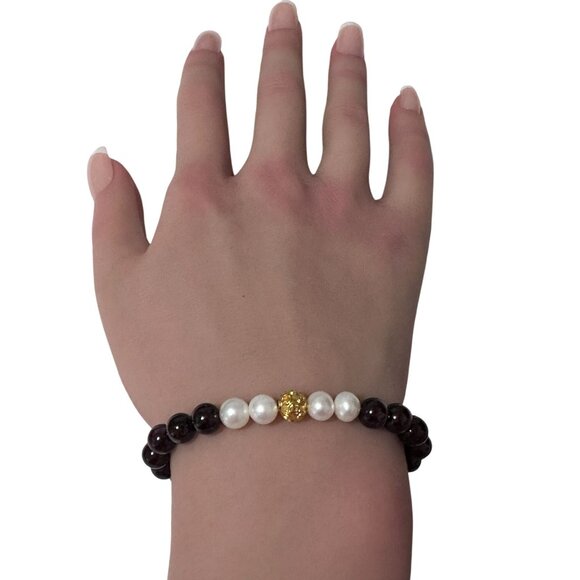 18K Gold Money Coin Ball Gemstones Birthstones Pearl Garnet 6mm - Picture 7 of 7